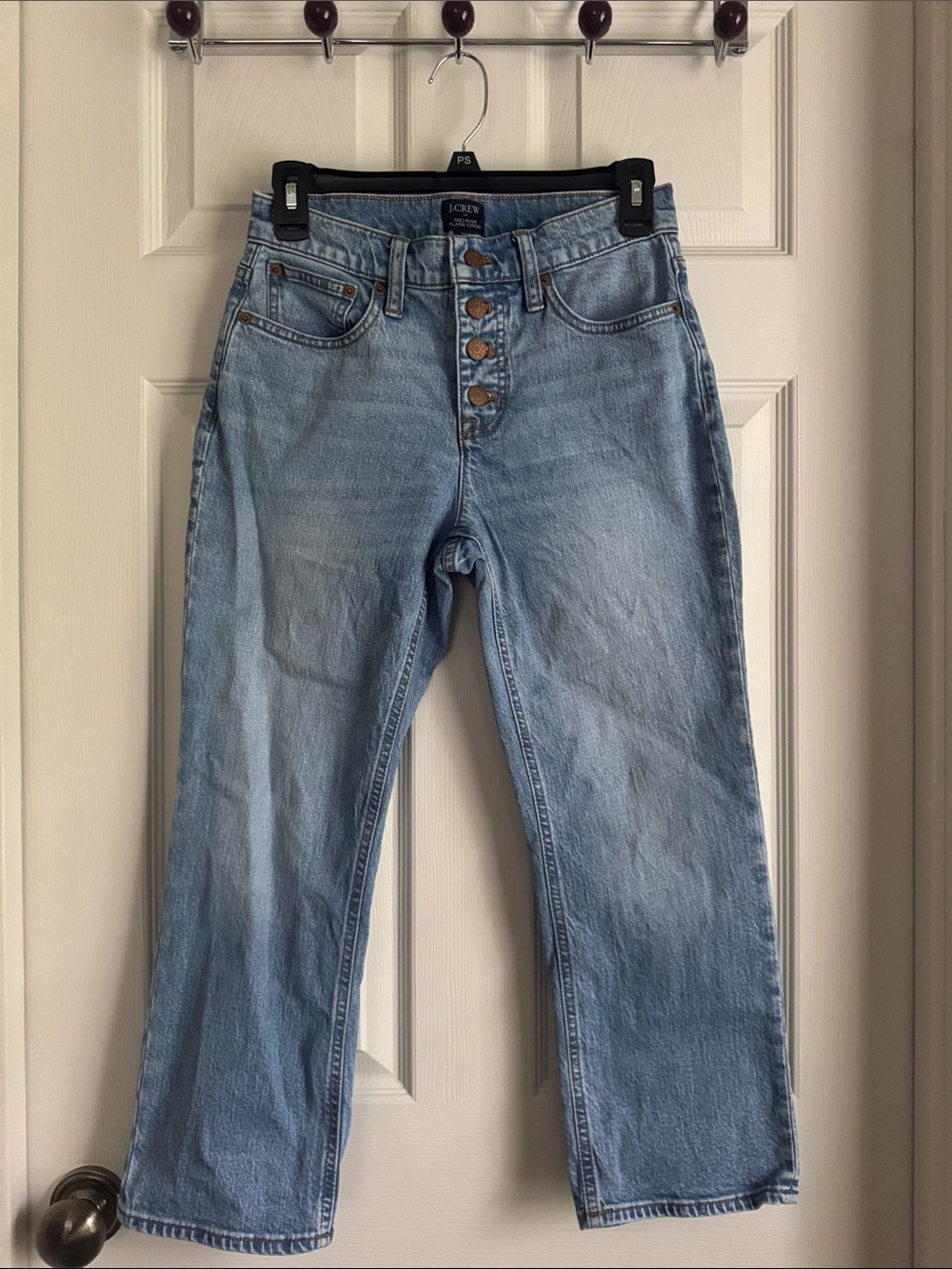 J. Crew Light Blue Midrise Flare Crop Women's Jeans with Button-Fly